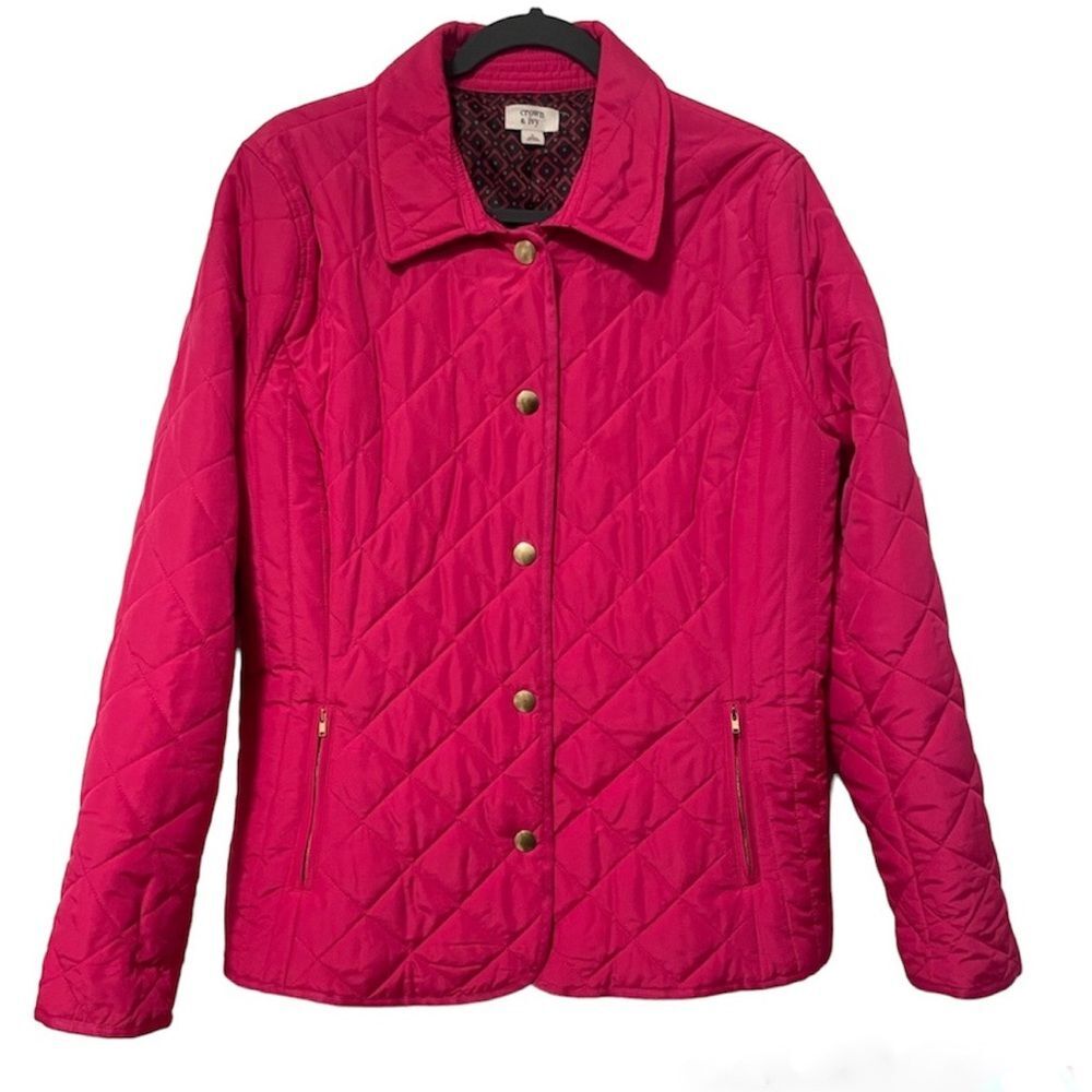 Crown & Ivy Quilted Light Weight Pink Jacket Coat‎ Women’s Size Large